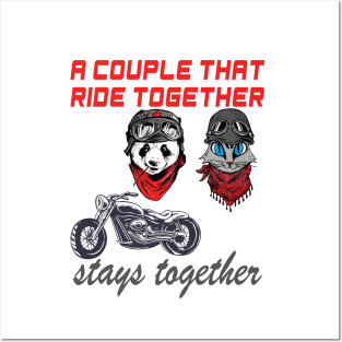 Cute Panda and cat couple that rides together stays together Posters and Art